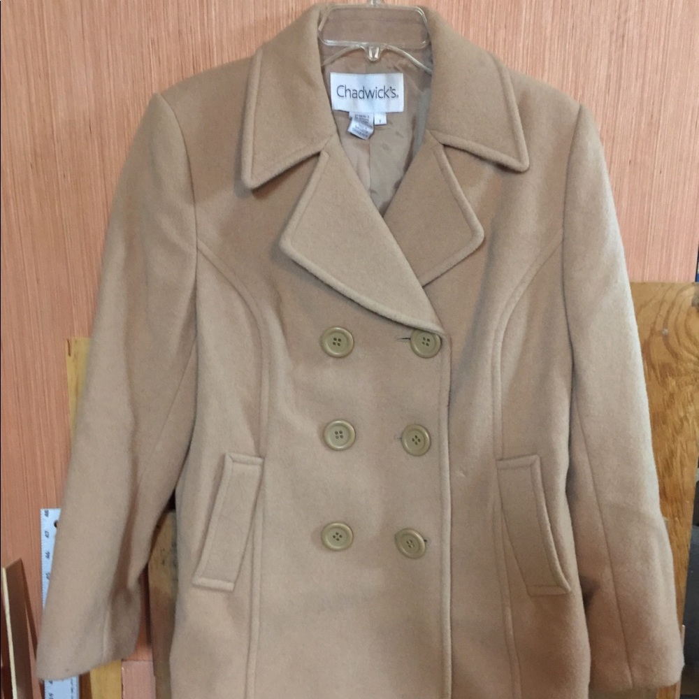 Chadwick's Womens Tan Wool mid length peacoat sz 8